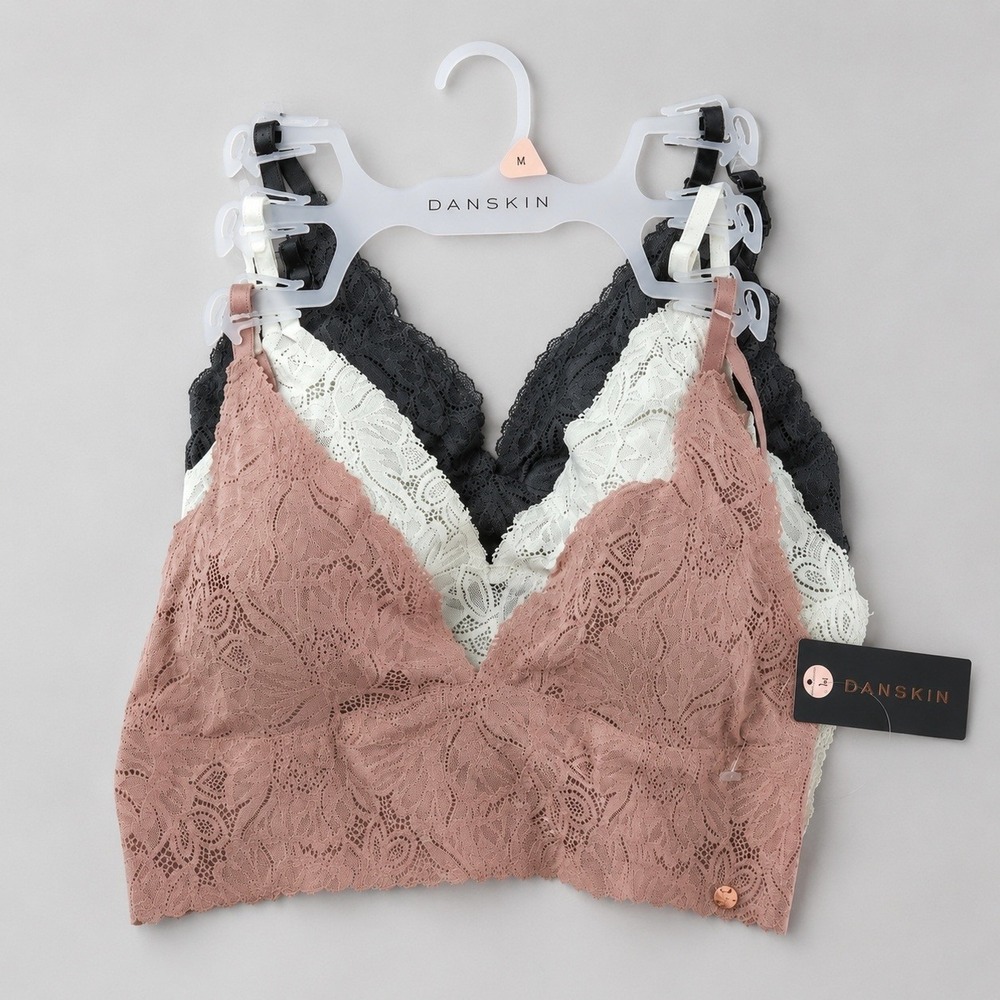 Danskin Invisible Support Bra 3pk Set Sz L Blush Cream Gray Lace Removeable Cups